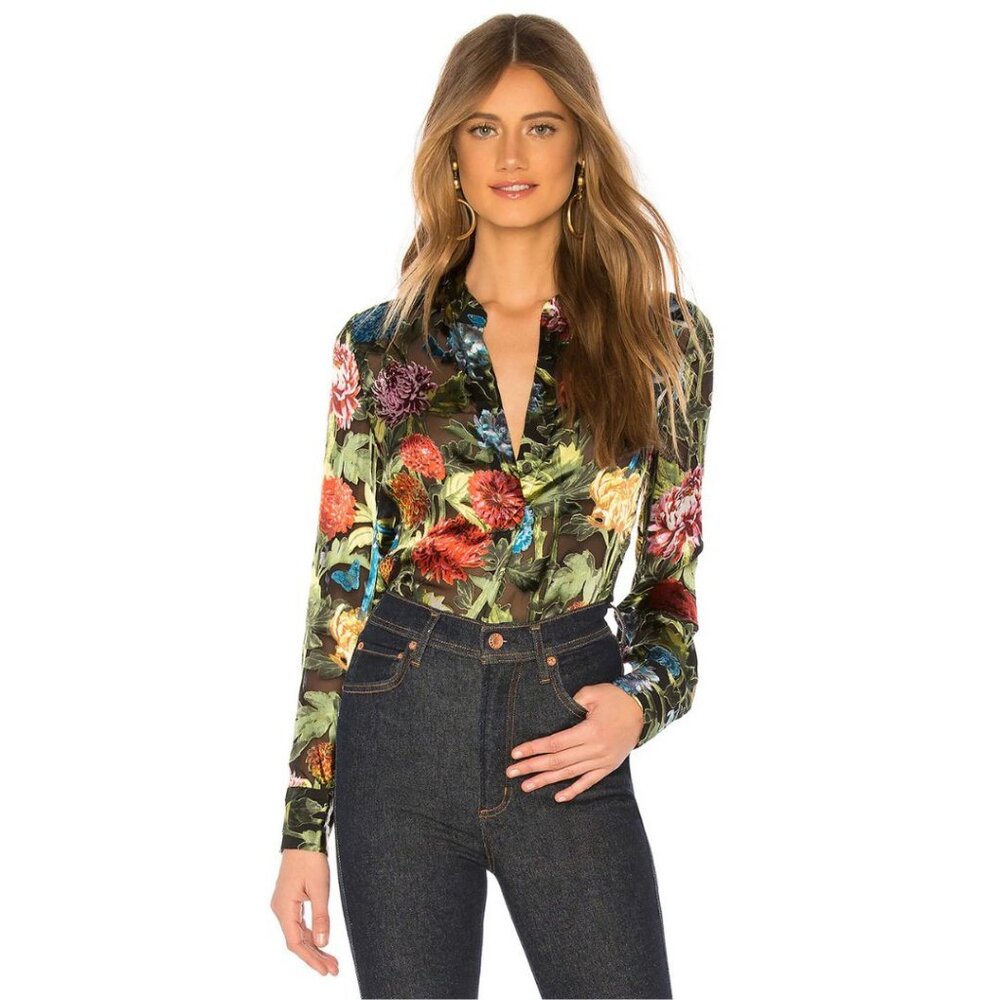 Alice & Olivia Amos Tunic Blouse Chinoiserie Multi Size Small